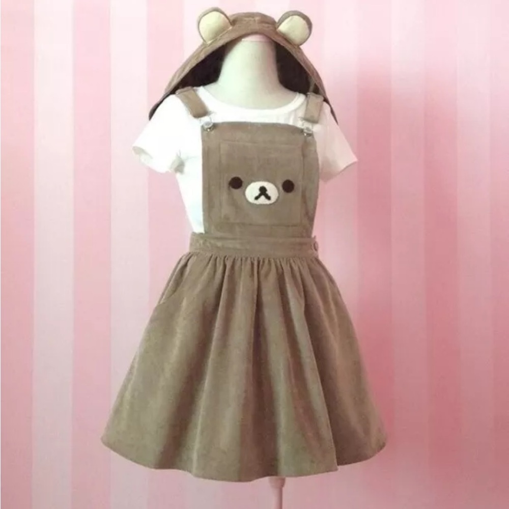 Kawaii Rilakkuma Dress Cute Bear Embroidery Lolita Overall Hat